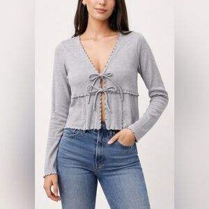 Elodie Nordstrom Ribbed Tie-Front Cardigan Top Heather Gray Size L NWT